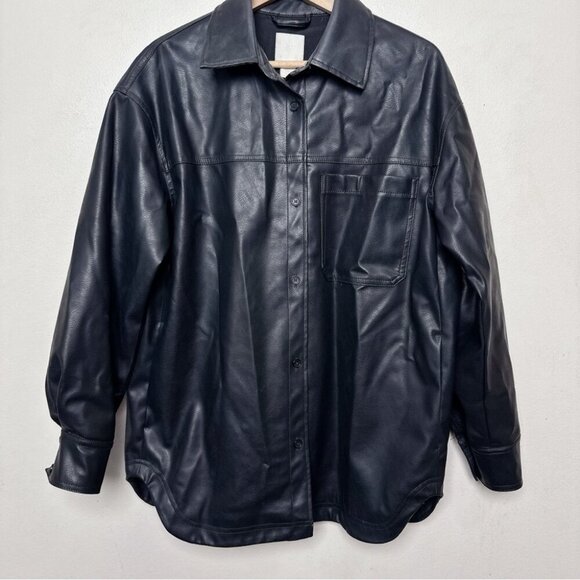 H&M Mens Small Faux Leather Button Oversize Jacket - Picture 3 of 13